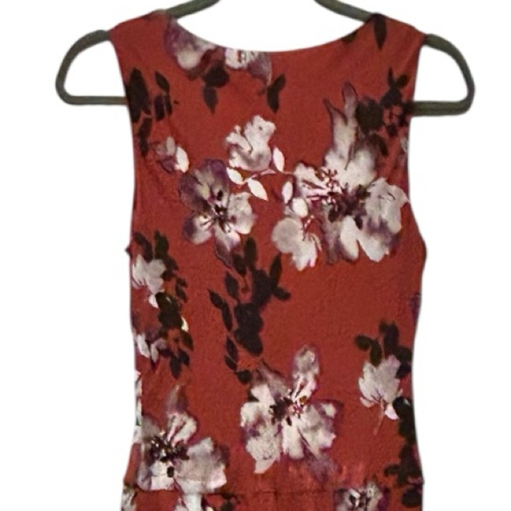 Simply Vera Vera Wang Tiered Floral Midi Dress Sleeveless V Neck Red Small - Picture 9 of 11
